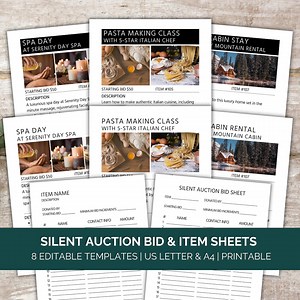 Silent Auction Item Sign Template, Silent Auction Bid Sheet, Silent Auction Bundle, Fundraiser Auction Form Canva Nonprofit - Etsy