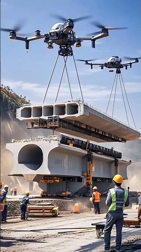 🔥🚁 Giant Drones Lifting Bridge Segments?! Unbelievable Future Construction Tech! 😱#foryou #army