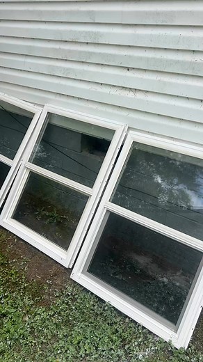 Picked up all of these windows for $265 day before yesterday, had to spend a few hours today pressure washing the caulk off to get them ready, but I still think it was worth it 😎 | Joshua Harvey