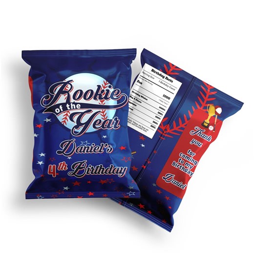 Rookie of the Year Baseball Chip Bag, Birthday Party Favor (digital Corjl Template) - Etsy