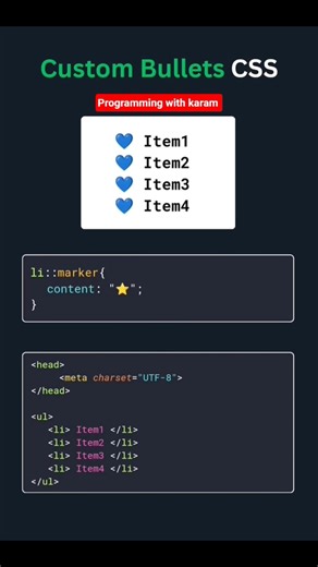 Custom Bullets CSS #html #softwaredeveloper #coding #coderlife #css #shorts #shortsfeed #shortvideo
