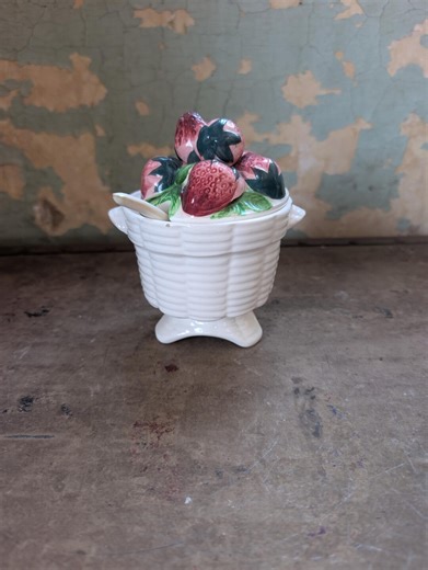 Vintage Lefton China Strawberry Basket Jam Jar - Etsy