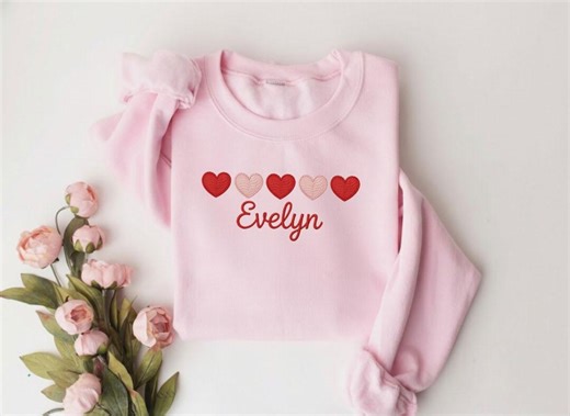 Personalized Embroidered Heart Design, Minimal Heart Design, Valentine’s Day Crewneck, Cute Pink Red Heart Design, Romantic Valentine - Etsy