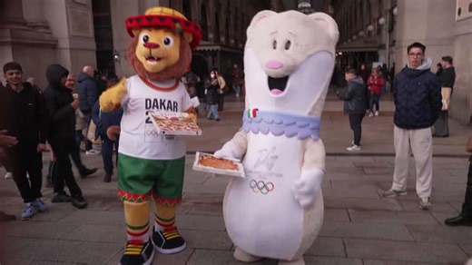 Pizza brings together stoat and lion for playful Olympic mascots meetup in Milan