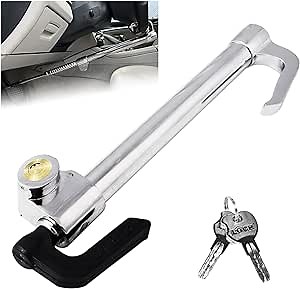 Car Steering Wheel Lock Brake Lock Universal Heavy Duty Anti-Theft Security Pedal Lock Adjustable Retractable Steering Wheel Lock Bar Double Hook Car Clutch Lock for Car Truck SUV Van with 2 Keys