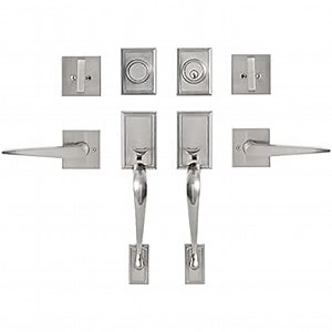 MIRUO Double Door Lock Set Door Handle Sets Entry Door Locksets with Deadbolt Single Cylinder HandleSet with Curved Handle Lower Half Grip, Silver