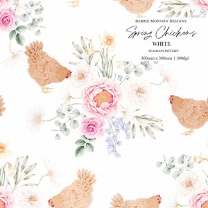 Spring Chickens | Farm Floral Seamless Pattern Pastel on White for Baby Apparel, Fabrics, Textiles | Flowers, Easter | Non Exclusive License - Etsy Australia