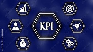 KPI and Performance Analysis: A business professional examines and scrutinizes key performance indicators (KPI) that represent financial. white colored map and blue background.4k video Stock Video