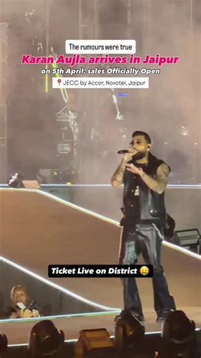 VISIT MY JAIPUR | RAVI SONI on Instagram: "🔥 Jaipur, get ready! 🚨 Big announcement alert 🎤 Karan Aujla confirmed for Jaipur on 5th April ✨ 🎟️ General Sale is NOW LIVE 📍 Venue: JECC by Accor, Novotel – Jaipur 🎫 Tickets available on District ✨ Don’t miss the biggest live concert experience in the Pink City! #KaranAujla #ManmohakJaipur #JaipurEvents #LiveConcert"