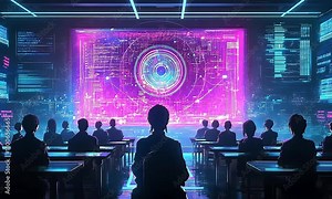 High-Tech Presentation with Neon Digital Display illustration cartoon with ai generated. Stock Video