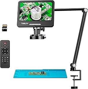 TOMLOV DM402 Arm Flexible 10" LCD Digital Microscope, Soldering & Coin Microscope with Ring Light for Electronics Repair & PCB Watch