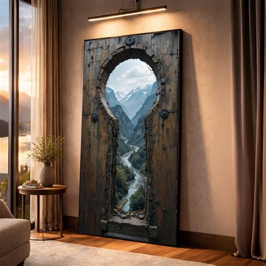 Scenic Mountain Valley Keyhole View Canvas, Rustic Wooden Frame Wall Art, River Landscape Print, Nature Decor, Ready to Hang - Etsy UK