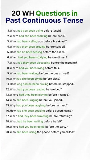 20 WH Questions in Past Perfect Continuous Tense | Learn English Grammar Easily #english