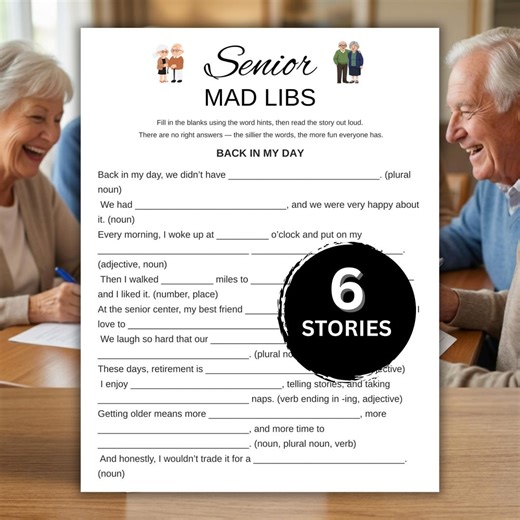 Seniors Mad Libs Game Printable, Retirement Party Activity, Senior Center Games, Nursing Home Fun, Senior Citizen Entertainment PDF - Etsy