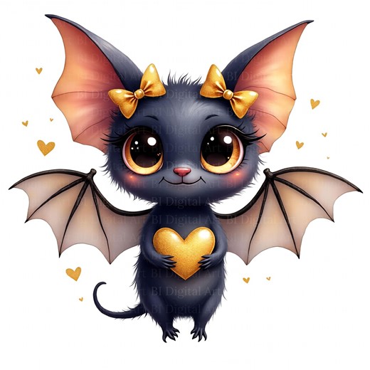 11 Cute Bat Cliparts – Adorable Watercolor Cartoon Bats With Big Eyes & Bows, Hi-res PNG | JPG, Scrapbooking, Junk Journal, Digital Download - Etsy