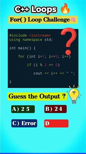 C++ for-Loop CODE challenge 🔥🤔#12‼️ Guess Output ❓ #cpp #coding #cplusplus #loops #codinginterview