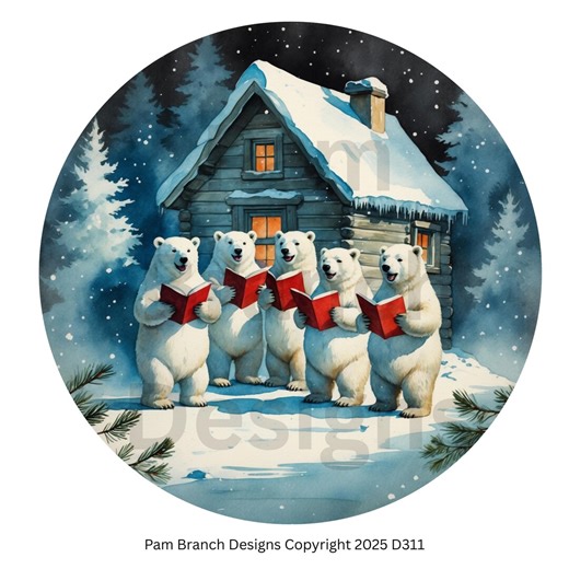 Polar Bear Carolers Rice Paper - Christmas Cabin Decoupage (4 Circle Sheets) D311 - Etsy