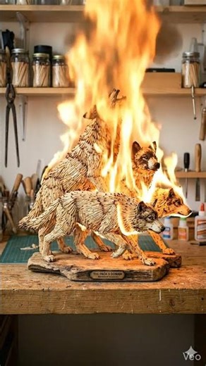 matchstick model of pack of wolves on fire #asmr #satisfying #relaxing #amazing