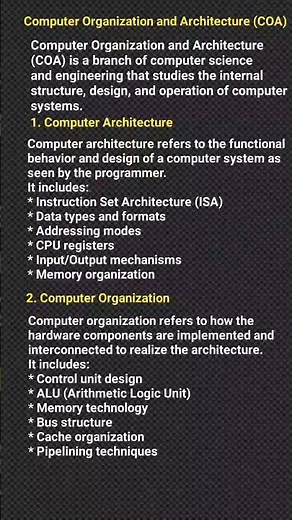 Computer Organization vs Architecture Explained in 60 Seconds! #COA #BTech #Engineering #Shorts