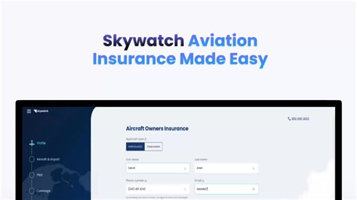 Renters and Owners Aviation Insurance Made Easy with Skywatch Aviation Insurance. Simple, Fast, Easy - Trusted by Thousands of Pilots. Get a Quote Now. | SkyWatch