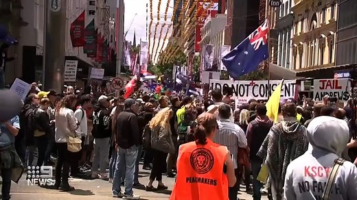 51K views · 1.4K reactions | There were rally cries for "freedom" in capital cities across the country as anti-vaccine protesters took to the streets. In Sydney, tens of thousands marched from Hyde Park to State Parliament. #9News | Nightly at 6pm | 9 News Sydney | Facebook