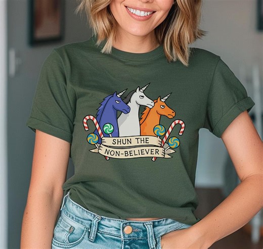 Shun the Non-believer Funny Unicorn Shirt for Millennial Humor Fans Sarcastic Magical Creature Apparel Soft Casual Graphic Top - Etsy