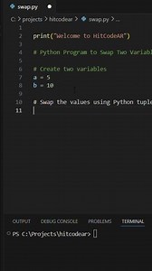 Python Trick: Swap Two Variables in 1 Line! 🐍 | Python Coding Short