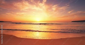 Panoramic island beach landscape, inspire tropical beach seascape horizon and rising sun over ripple water waves video