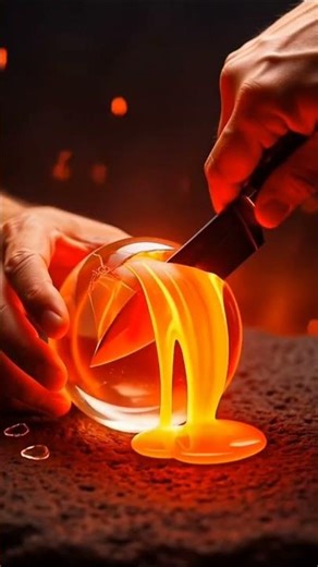 Cutting open a glowing lava rock in this ultra satisfying ASMR scene 🌋🔥