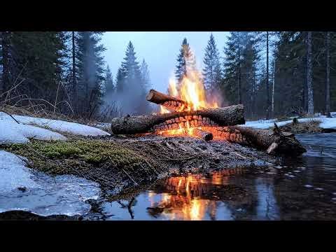 Fire, Water & Quiet Forest 🔥 Campfire by a Stream | Nature ASMR