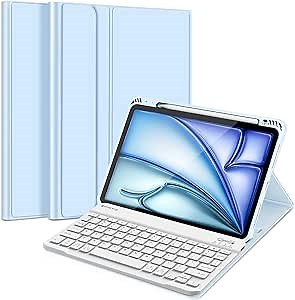 FINTIE Keyboard Case for iPad Air 11-inch M3 (2025) / M2 (2024), iPad Air 5th (2022) / 4th Generation 10.9 Inch - Soft TPU Cover w/Magnetically Detachable Bluetooth Keyboard, Sky Blue
