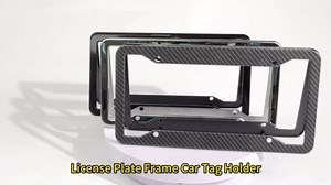 2 Pack OLLEN Aluminum Alloy License Plate Frames, Heavy Duty Car Tag Holder Protector, with Mount Hardware, Car Cup Coasters, Anti-Theft Caps, Rattle Proof Pads, Screwdriver, Carbon Fiber Pattern