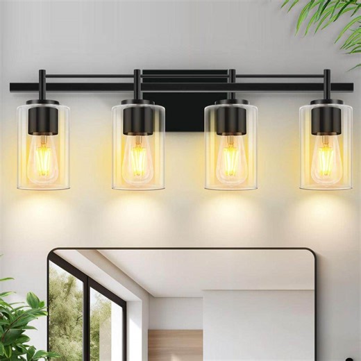 Reviews for GMGSROM 23.6 in. 4-Light Matte Black Modern Bathroom Vanity Light Fixture Over Mirror, E26 Base | Pg 1 - The Home Depot