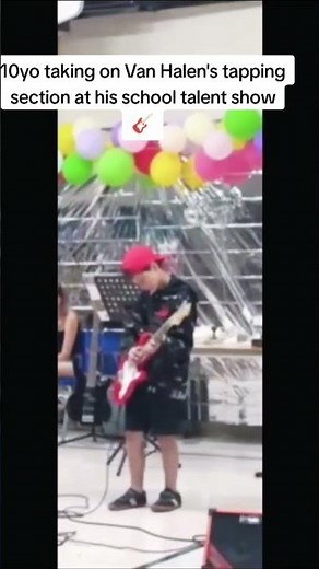 10yo takes on Eddie Van Halen live at school talent show! 🎸 #Shorts #GuitarTok #shredder