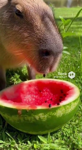 Capybara Eating Watermelon in Natural Light#animals #eatingshow #funny