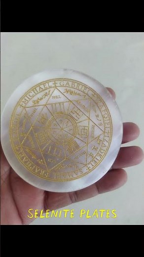 Selenite Plate with 7 Chakra Symbols | Energy Cleansing & Healing
