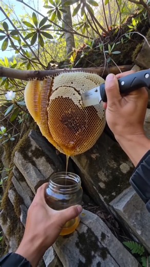 He Cut Wild Honeycomb and Ate It Raw 🍯 Nature's Sweetest Gift😋🍯 #WildHoney #honeytasting #shorts