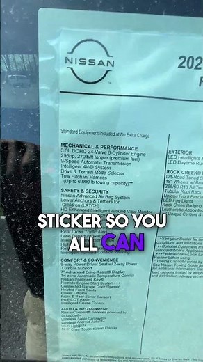 2026 Nissan Pathfinder Rock Creek 4WD Window Sticker