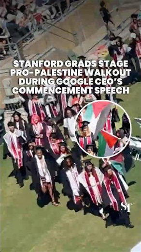 Stanford graduates walk out during Google CEO Sundar Pichai’s commencement speech