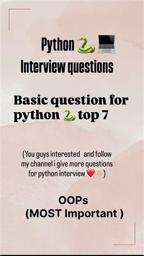 Oops (Most Important) python interview questions #coding #python #viral #fyp #shortvideo