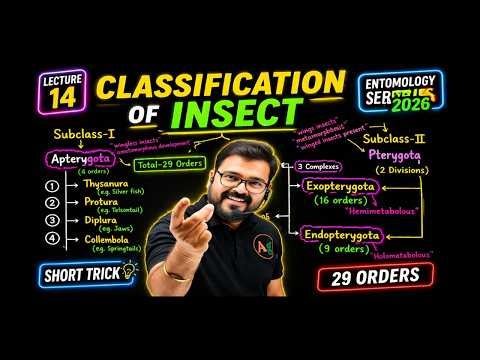 L-14 Classification of Class Insecta upto Orders | Short trick | 29 Orders with Example | Entomology
