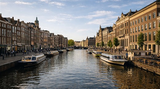 Golden hour by the canals of Amsterdam