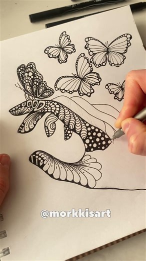 Creative process: butterflies and Zentangle patterns🦋 #zentangle #drawing #illustration #lofimusic