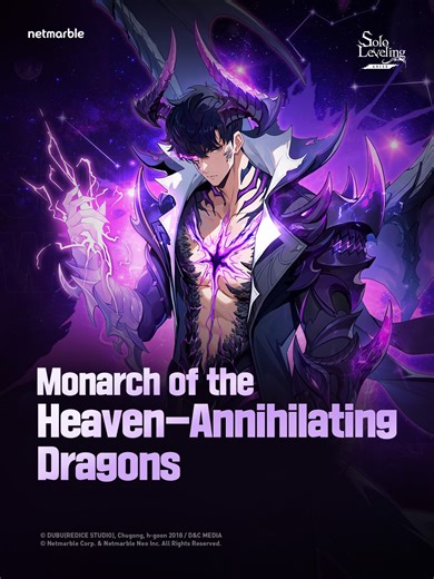 Feel the overwhelming power of an untouchable monarch. The legendary costume ‘Monarch of the Heaven-Annihilating Dragons’ is released, featuring a purple aura symbolizing Sung Jinwoo, a draconic winged appearance, and updated motions! Explore Sung Jinwoo’s first legendary costume in the game now.🎇 #Sololeveling #SololevelingARISE