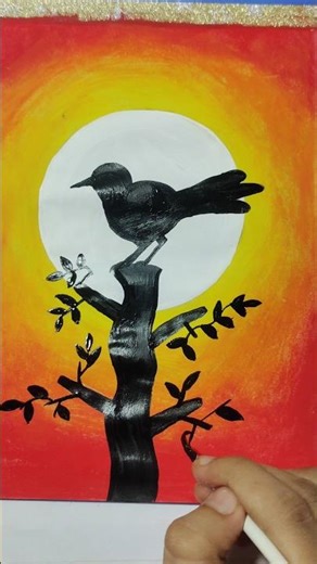 Bird Silhouette in Sunset | Easy Acrylic Painting for Beginners #art #drawing #trendingshorts