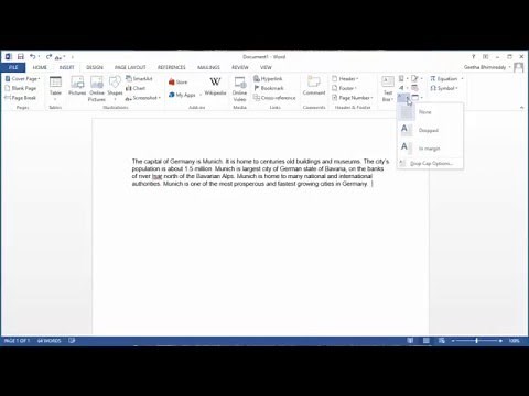 How to make First Letter enlarged Capital Letter in Word 2013
