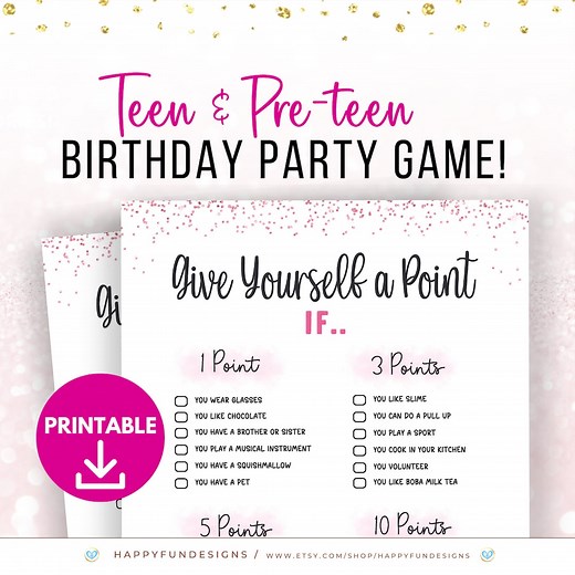 Give Yourself a Point If, Printable Party Game for Teens, Pink Slumber Party, Tween Sleepover Party Ideas, Teen Girl Games, Preteen Birthday - Etsy