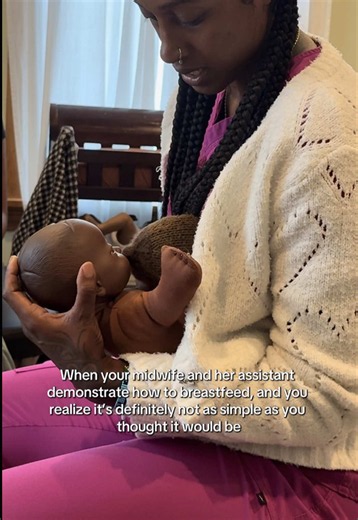 Nobody tells you how much goes into learning how to breastfeed until you’re actually being taught. 😩🤱🏾 Between positioning, getting the right latch, and figuring out how to hold the baby properly, I was definitely taking mental notes! 😂 First-time mom lessons are already in full effect before baby girl even gets here. 🤎 #petiteinmotion #breastfeeding #pregnancy #momtobe