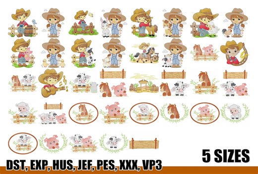 Farm Animals Embroidery Design Bundle, Cowboy Cowgirl Machine Embroidery Patterns - Etsy Canada