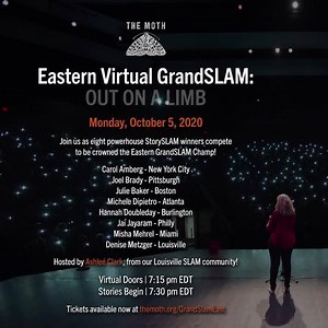 Get your tickets now to watch SLAM-winning storytellers square up in the must-watch battle of empathy, laughs, and tears: The Multi-City GrandSLAM on the East Coast on October 5th! Don't miss Moth storytelling champions from EIGHT cities including Atlanta, Boston, Burlington, Louisville, Miami, NYC, Philly and Pittsburgh contend for the crown jewel of storytelling glory! Tickets here: themoth.org/GrandSLAMEast. | The Moth